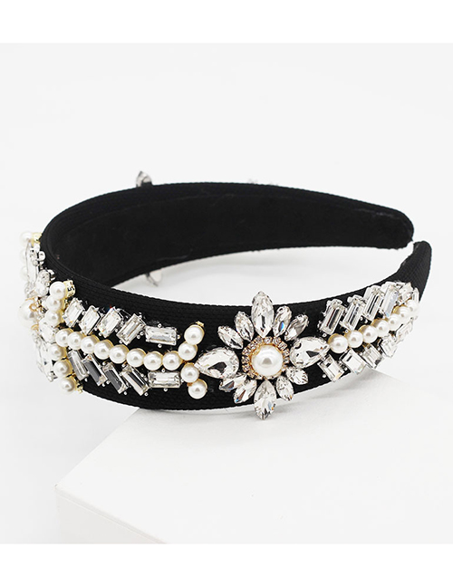 Fashion Gray-black Full Diamond Pearl Leaf Geometric Headband