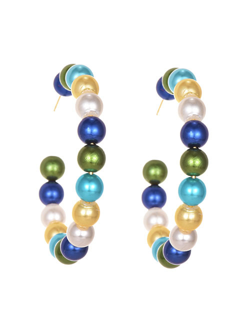 Fashion Green + Blue Alloy Pearl Round Earrings