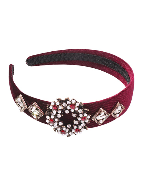 Fashion Red Wine Alloy Diamond Flower Headband