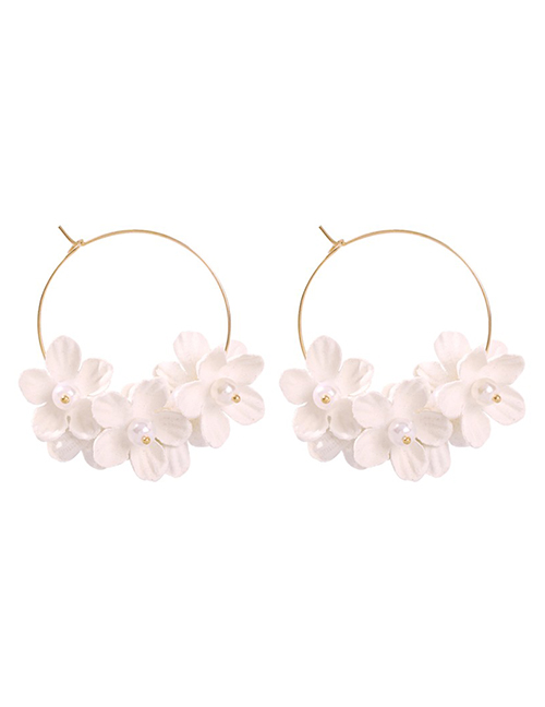 Fashion White Alloy Pearl Non-woven Flower Earrings