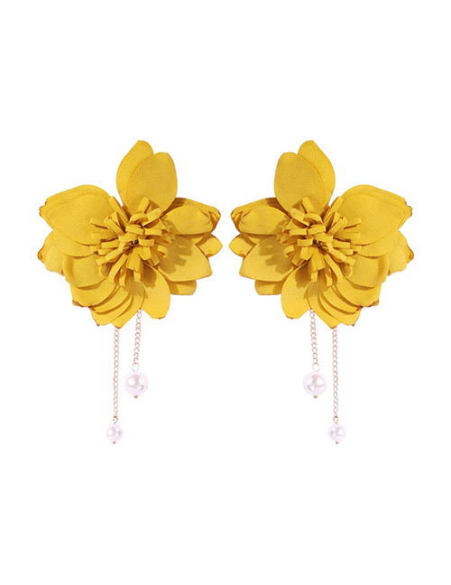 Fashion Ginger Yellow Alloy Cloth Flower Pearl Earrings