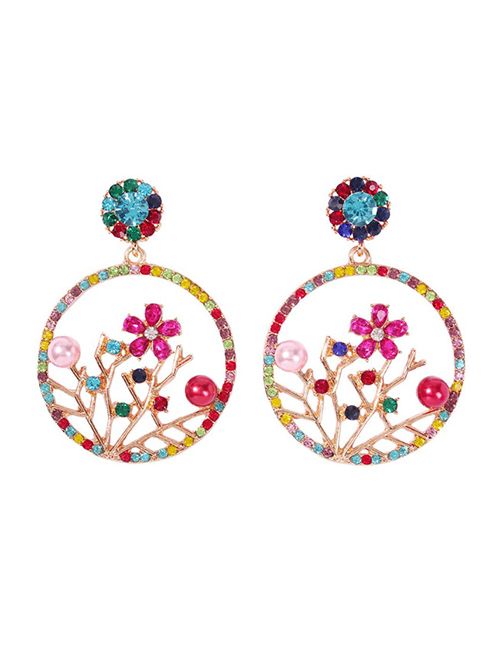 Fashion Color Alloy Diamond Flower Branch Stud Earrings