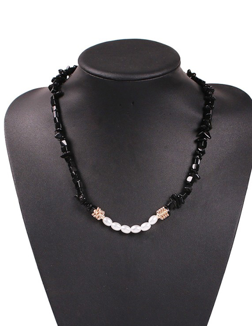 Fashion Black Alloy Natural Stone Pearl Necklace