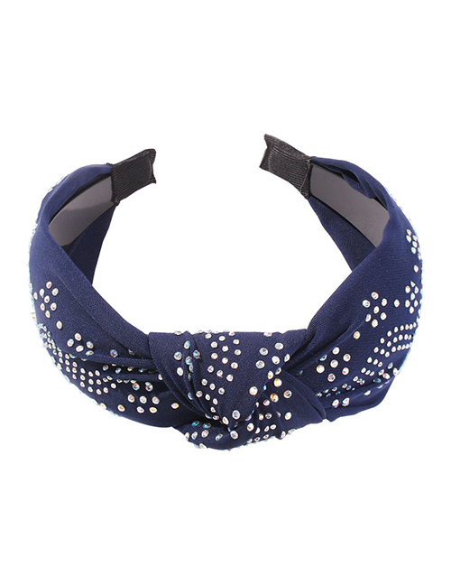 Fashion Navy Blue Chiffon-studded Knotted Headband