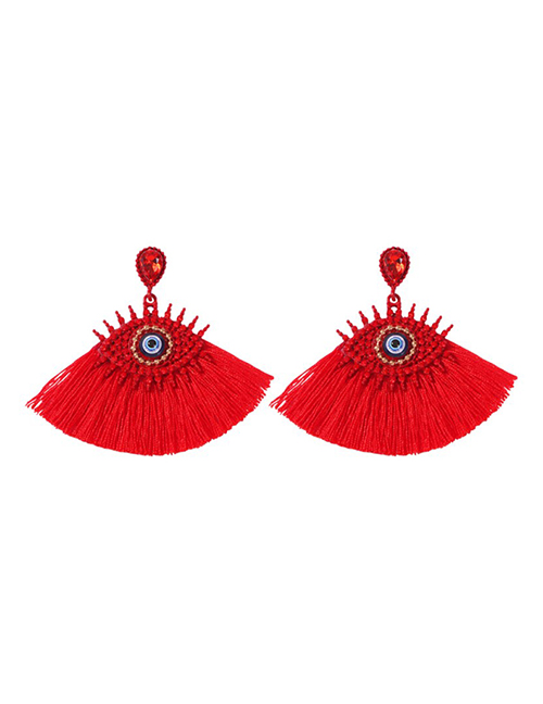 Fashion Big Red Alloy Studded Eye Tassel Earrings
