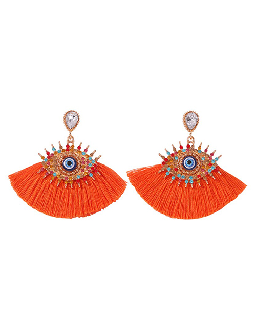Fashion Orange Alloy Studded Eye Tassel Earrings