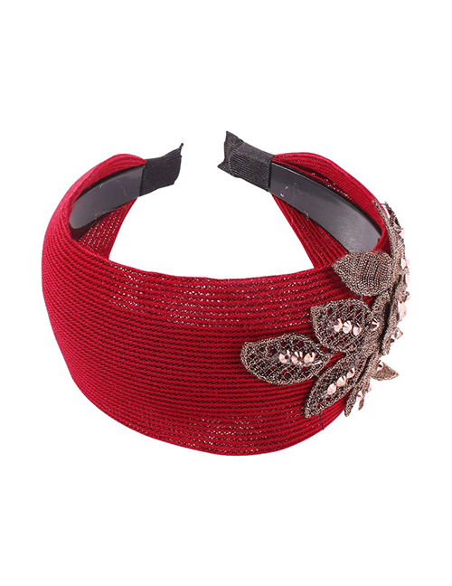 Fashion Red Wine Mesh Embroidery And Diamond Flower Headband