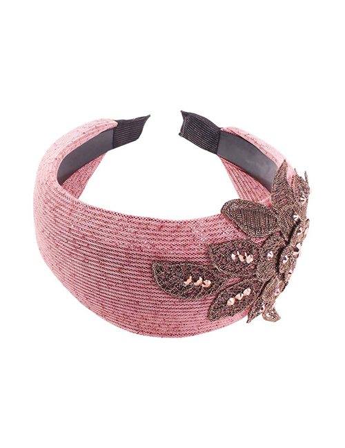 Fashion Pink Mesh Embroidery And Diamond Flower Headband