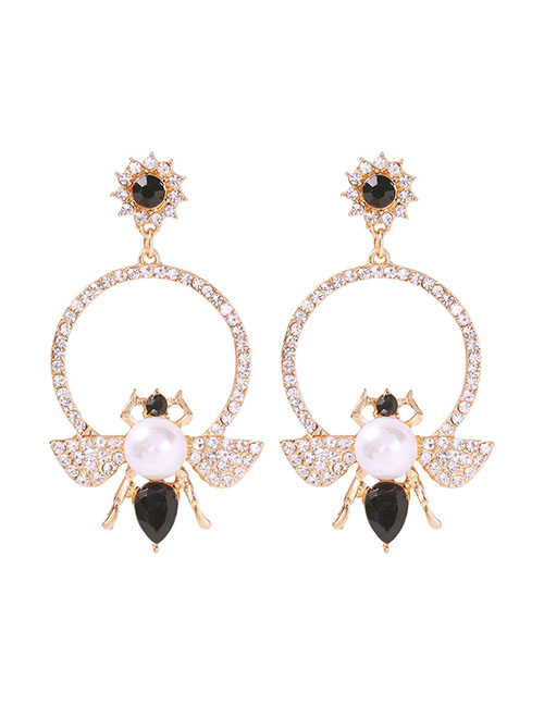 Fashion Black Alloy Diamond-studded Bee Stud Earrings