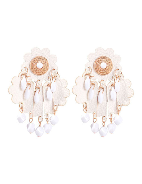 Fashion White Alloy Non-woven Resin Beads Tassel Earrings