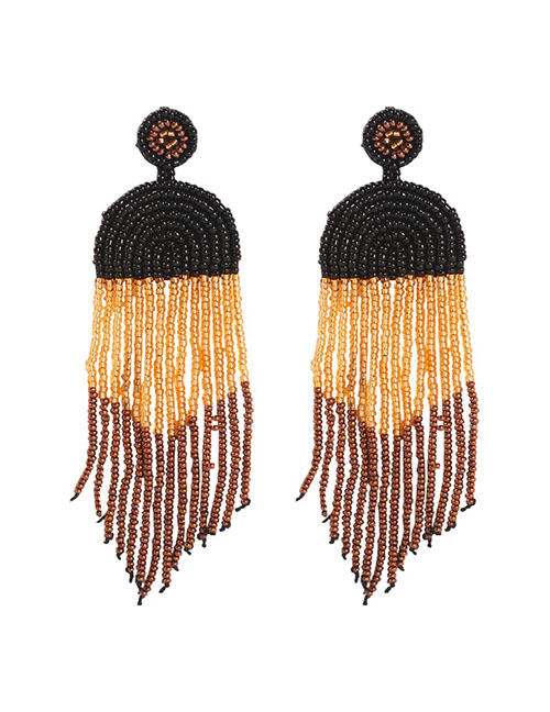 Fashion Black Alloy Rice Beads Tassel Earrings