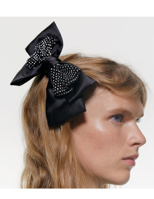 Fashion Black Alloy Cloth Pearl Bow Hair Clip