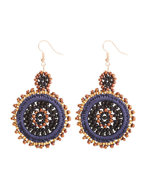 Fashion Navy Blue Alloy Rice Beads Rope Round Earrings