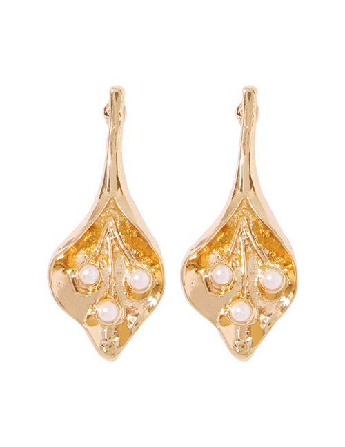 Fashion Gold Alloy Pearl Leaf Earrings