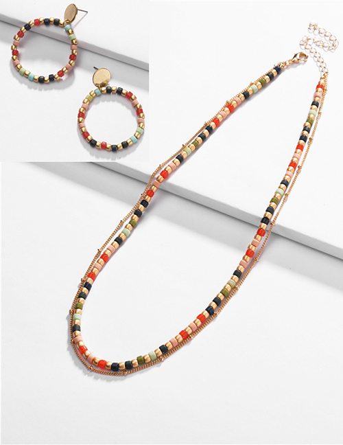 Fashion Color Mizhu Circle Double Necklace Earring Set