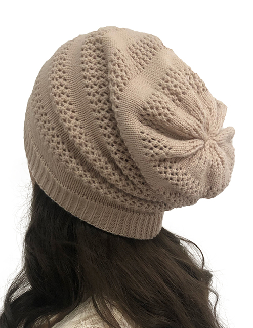 Fashion Beige Openwork Knit Double Hat