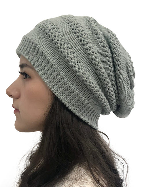Fashion Light Gray Openwork Knit Double Hat