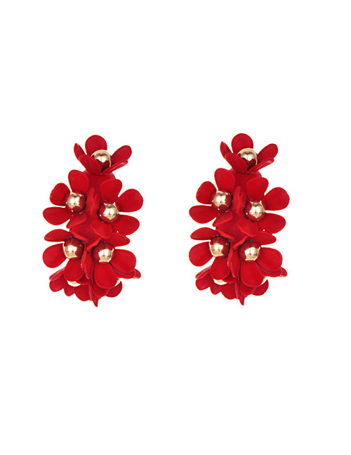 Fashion Red Alloy Flower Earrings