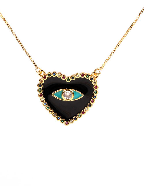 Fashion Black Eye Micro-inlaid Colored Diamond Drop Oil Love Necklace