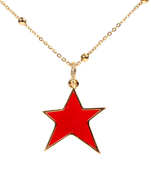 Fashion Red Micro-set Diamond Drop Pentagram Necklace