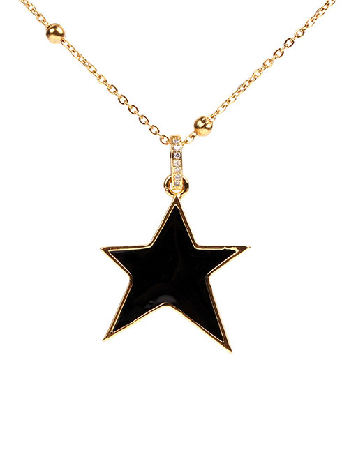 Fashion Black Micro-set Diamond Drop Pentagram Necklace
