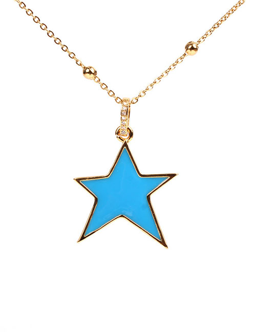 Fashion Blue Micro-set Diamond Drop Pentagram Necklace