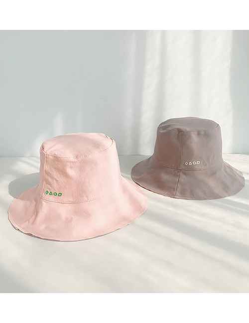 Fashion Four Geometric Embroidery Double-sided Pink + Gray Double-sided Solid Color Fisherman Hat