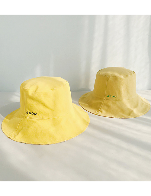 Fashion Four Geometric Embroidery Double-sided Yellow + Green Double-sided Solid Color Fisherman Hat