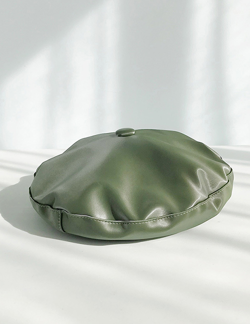Fashion Pearly Leather Round Buckle Beret Green Pu Pu Beret