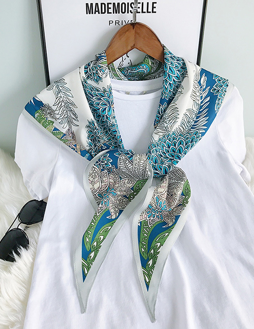 Fashion Hand Painted Flower Tree Blue And White Diamond Long Strip Scarf