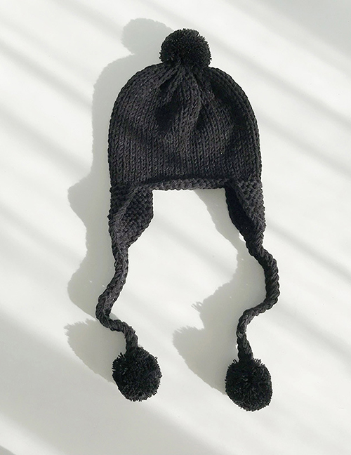 Fashion Ball Ear Protector Black Braided Wool Cap (children)