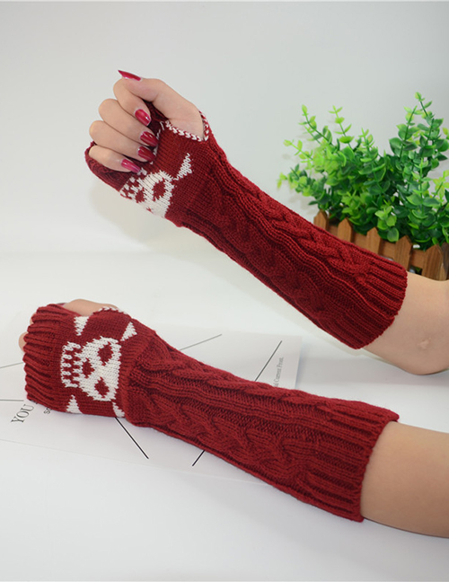 Fashion Red Long-sleeved Half-finger Gloves