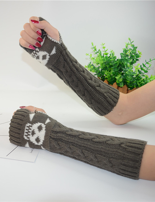 Fashion Dark Gray Long-sleeved Half-finger Gloves