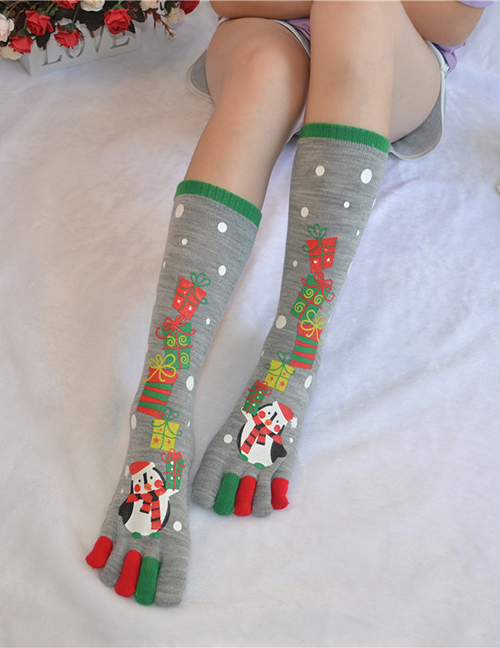 Fashion Snowman Gray Christmas Five-finger Socks In Stockings