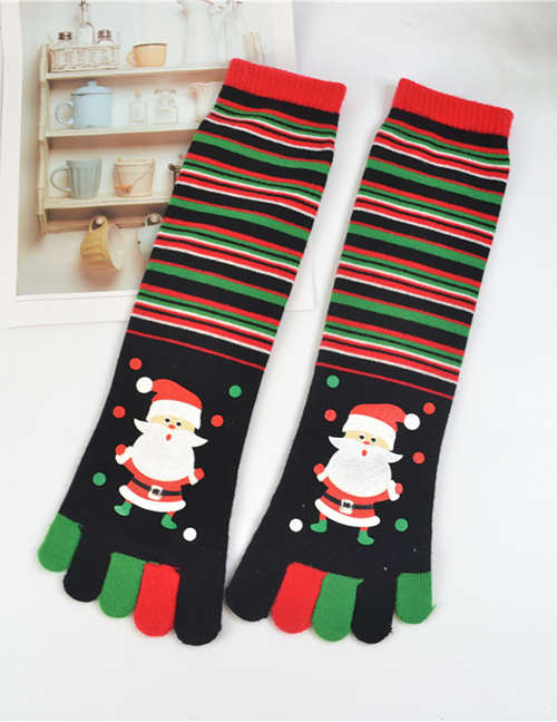 Fashion Santa Claus Black Christmas Five-finger Socks In Stockings