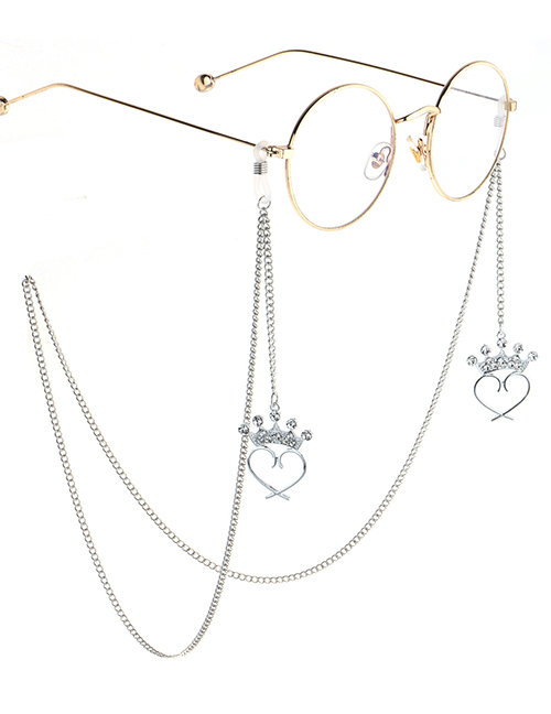 Fashion Silver Crown Peach Heart Diamond Metal Chain Glasses Chain