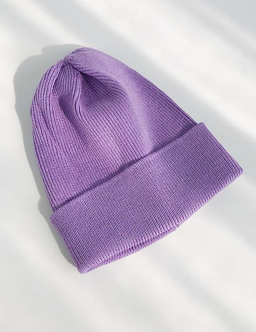 Fashion Light Board Thick Purple Double Cuff Knitted Sweater Cap