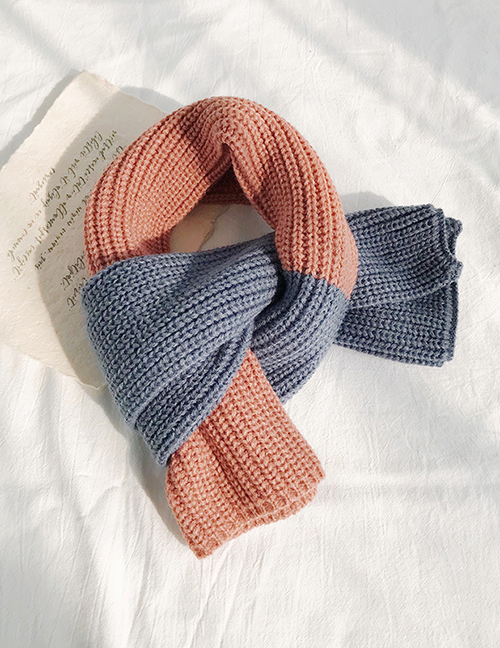 Fashion Two-color Stitching Blue + Orange Stitched Two-tone Knit Short Scarf