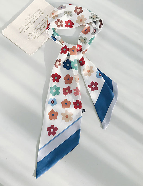 Fashion Colored Five-petal Flower On White Angled Print Scarf