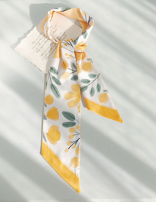 Fashion Yellow Flower On White Angled Print Scarf