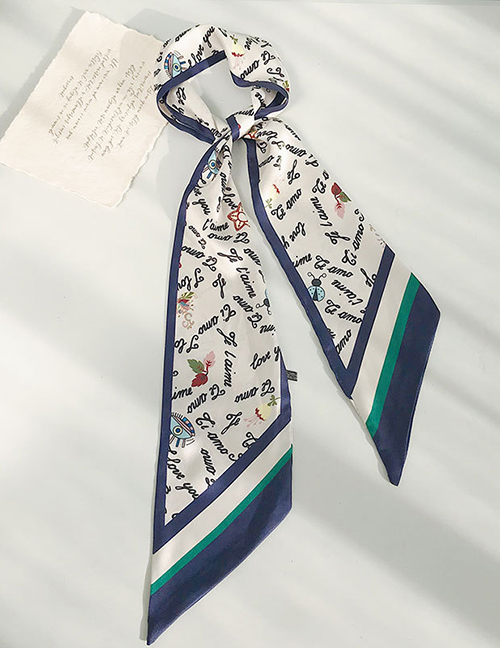 Fashion Khaki Blue Side Letters Angled Print Scarf