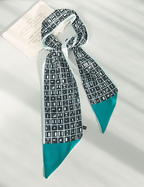 Fashion Green Border Gray Letters Angled Print Scarf