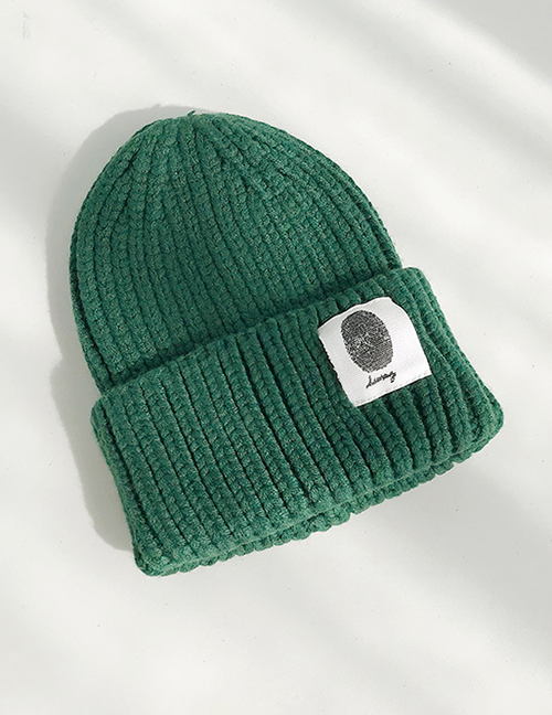 Fashion Handprinted Dark Green Cloth-knitted Baby Wool Hat