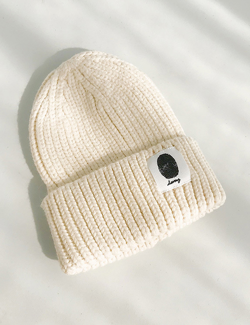 Fashion Handprinted Beige Cloth-knitted Baby Wool Hat