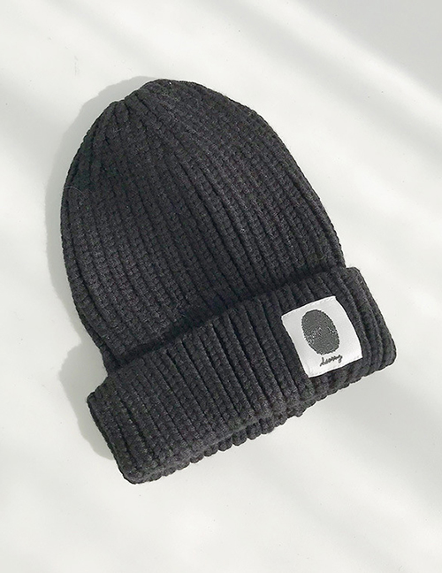 Fashion Handprinted Black Cloth-knitted Baby Wool Hat