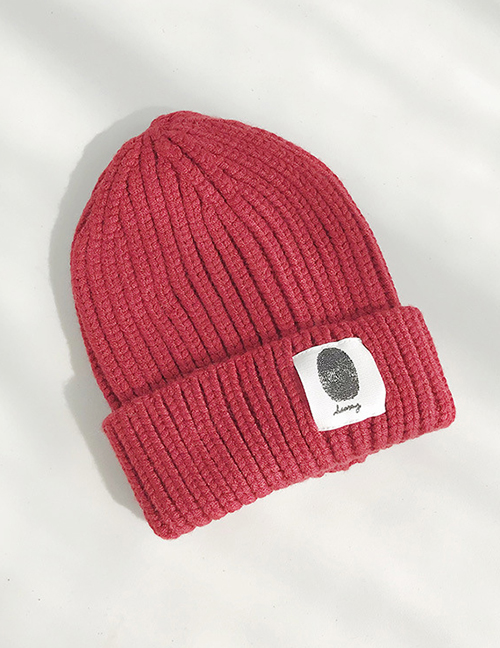 Fashion Handprinted Wine Red Cloth-knitted Baby Wool Hat