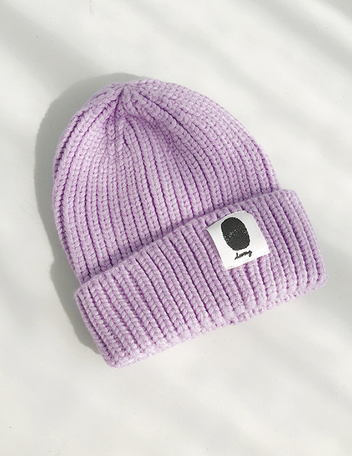 Fashion Handprinted Purple Cloth-knitted Baby Wool Hat