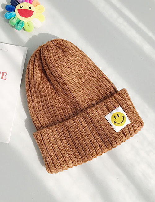 Fashion Patch Smiley Brown Patch Smiley Wool Cap