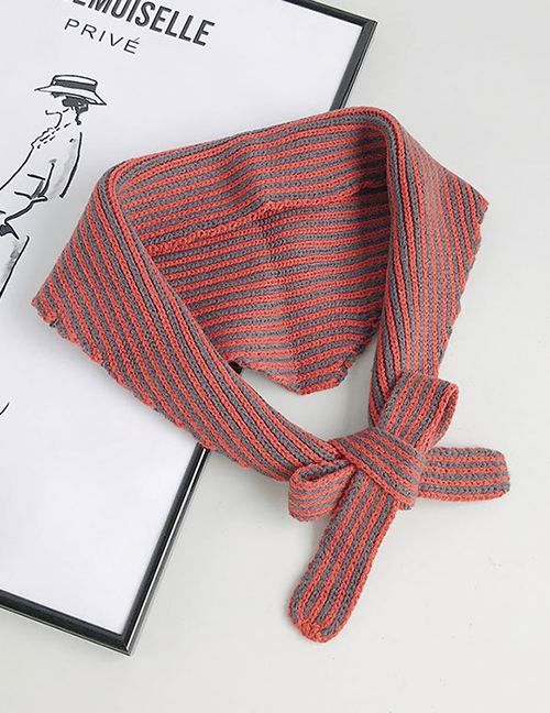 Fashion Two-tone Striped Red Gray Striped Knit Wool Triangle