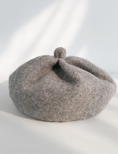 Fashion Solid Color Pumpkin Hat Light Gray Wool Button Beret
